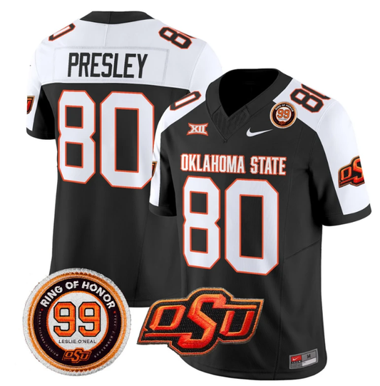 Brennan Presley Jersey #80 Oklahoma State Cowboys Leslie O'neal Patch Vapor Limited College Football Stitched Black Alternate by My Store