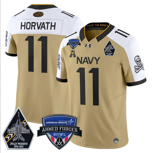 Blake Horvath Jersey #11 Navy Midshipmen 2025 Armed Forces Bowl Patch Gold Alternate by My Store
