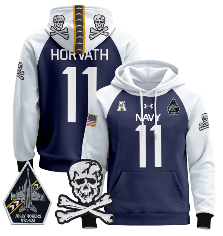 Blake Horvath Hoodie #11 Navy Midshipmen Pullover Jolly Rogers Patch by Hoodie Pullover