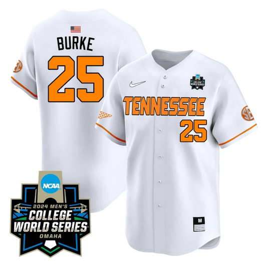 Blake Burke Jersey #25 Tennessee Volunteers 2024 College World Series Patch Vapor Premier Limited NCAA Baseball Stitched White by My Store