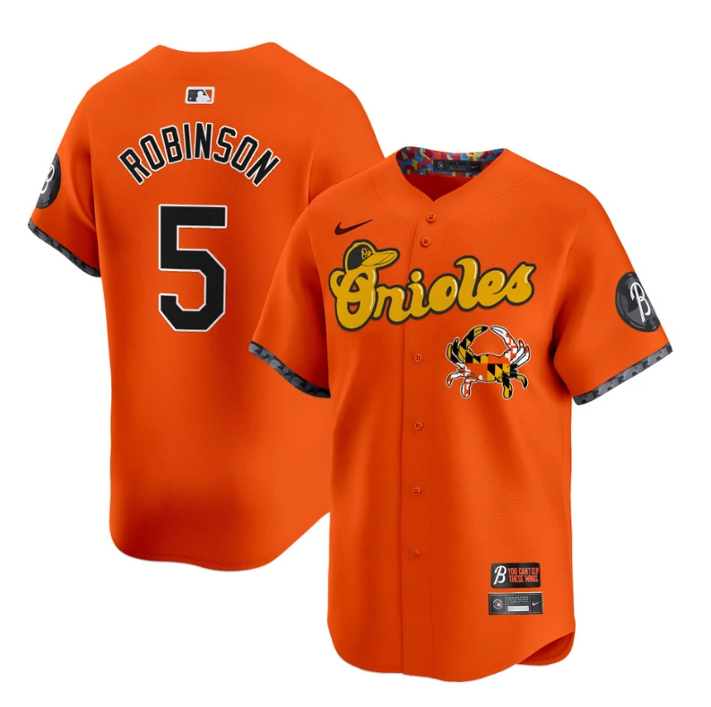 Brooks Robinson Jersey #5 Baltimore Orioles Maryland Blue Crab Vapor Stitched Orange by My Store