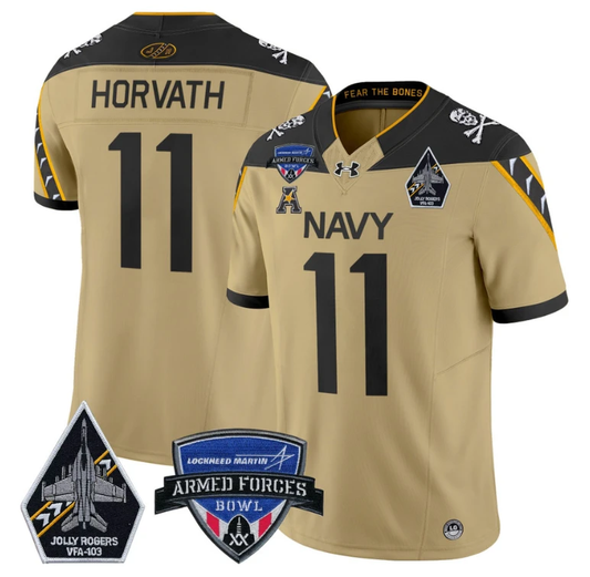 Blake Horvath Jersey #11 Navy Midshipmen 2025 Armed Forces Bowl Football Gold by My Store