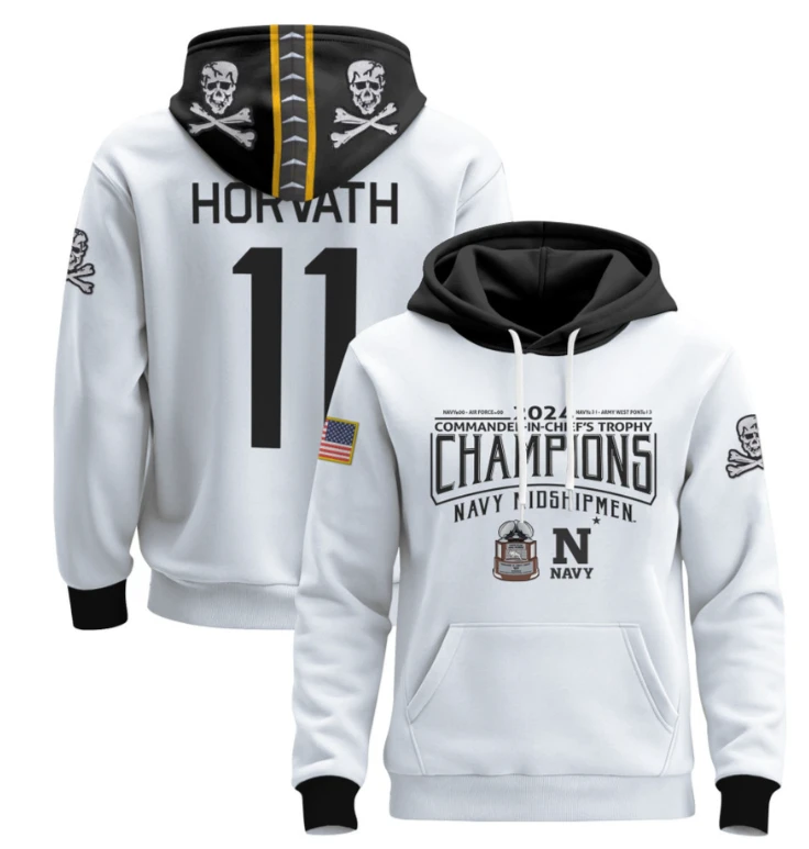 Blake Horvath Hoodie #11 Navy Midshipmen 2024 Trophy Champions Pullover Gold White by Hoodie Pullover
