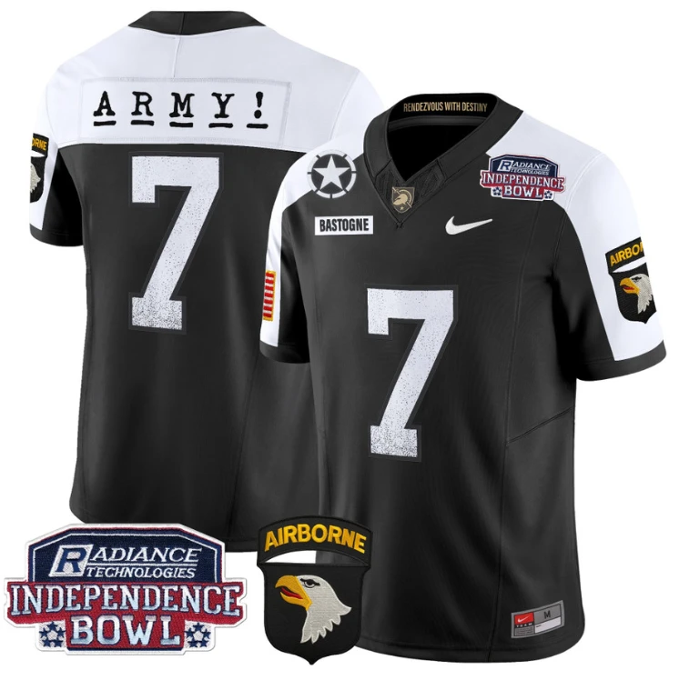 Bastogne Jersey #7 Army Black Knights Independence Bowl Patch Black Alternate by My Store