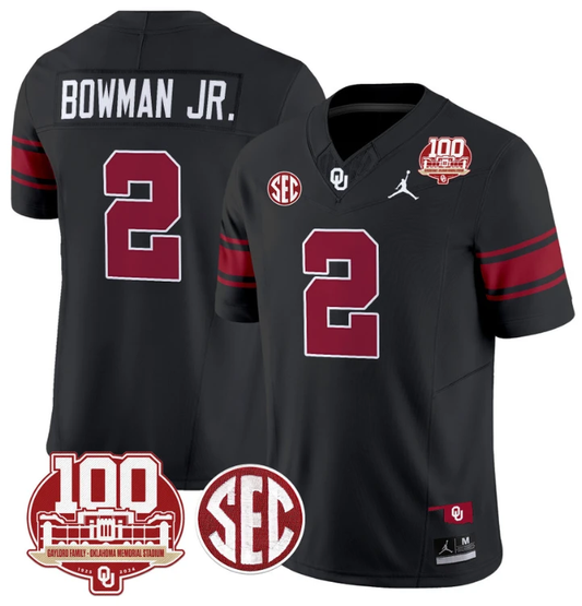 Billy Bowman Jr Jersey #2 Oklahoma Sooners 100th Anniversary Patch Vapor Limited College Football Stitched Black by My Store
