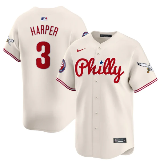 Bryce Harper Jersey #3 Phillies and Eagles Vapor Premier Limited Stitched Cream by My Store