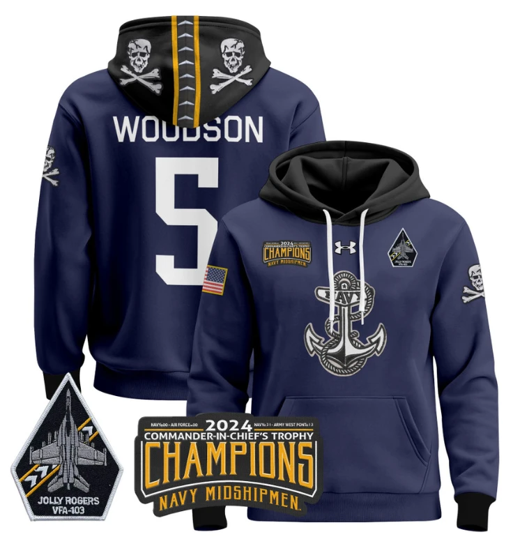 Braxton Woodson Hoodie #5 Navy Midshipmen Champions Patch Pullover Gold White by Hoodie Pullover