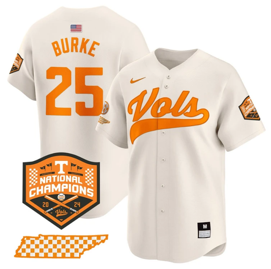 Blake Burke Jersey #25 Tennessee Volunteers Baseball 2024 Champions Vapor Premier Limited Cream by My Store