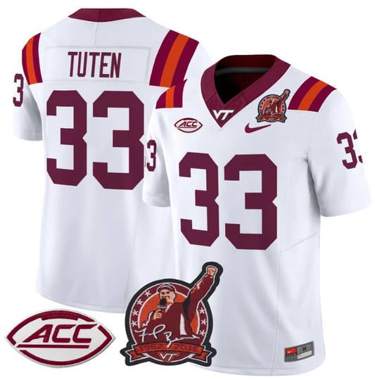 Bhayshul Tuten Jersey #33 Virginia Tech Hokies Coach Frank Beamer White by NCAA Football Jersey