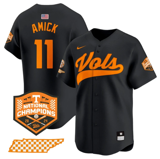 Billy Amick Jersey #11 Tennessee Volunteers Baseball 2024 Champions Vapor Premier Limited Black by My Store