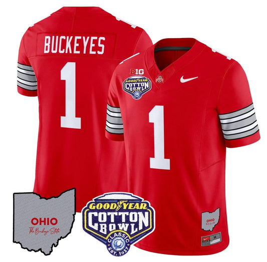 Buckeyes Jersey #1 Ohio State Buckeyes Cotton Bowl Patch Stitched Red by NCAA Football Jersey
