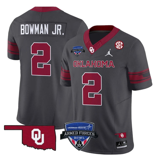 Billy Bowman Jr Jersey #2 Oklahoma Sooners 2025 Armed Forces Bowl Patch Anthracite by My Store