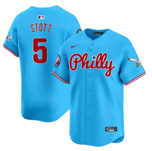 Bryson Stott Jersey #5 Phillies and Eagles Vapor Premier Limited Stitched Light Blue by My Store