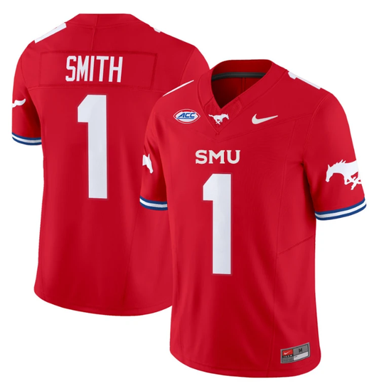 Brashard Smith Jersey #1 SMU Mustangs Icy College Football Vapor Limited Red by My Store