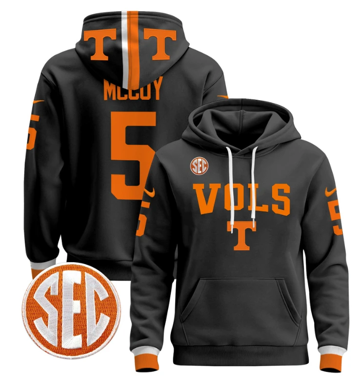 Bru McCoy Hoodie #5 Tennessee Vols 2024 Pullover V3 Stitched Black by Hoodie Pullover