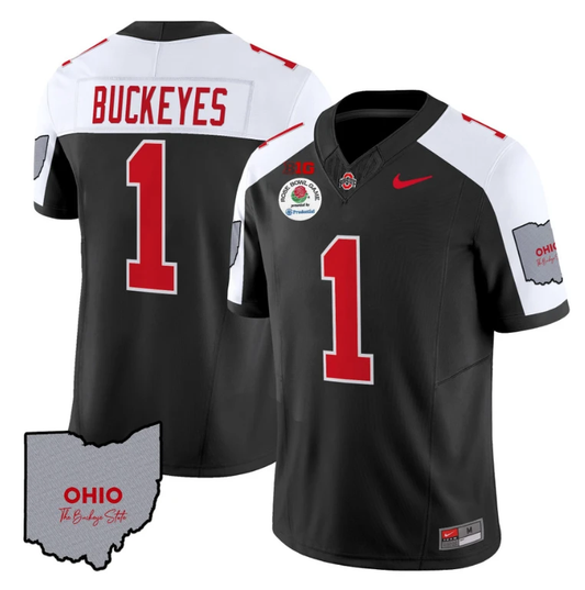 Buckeyes Jersey #1 Ohio State Rose Bowl Patch Football V3 Stitched Black Alternate by NCAA Football Jersey