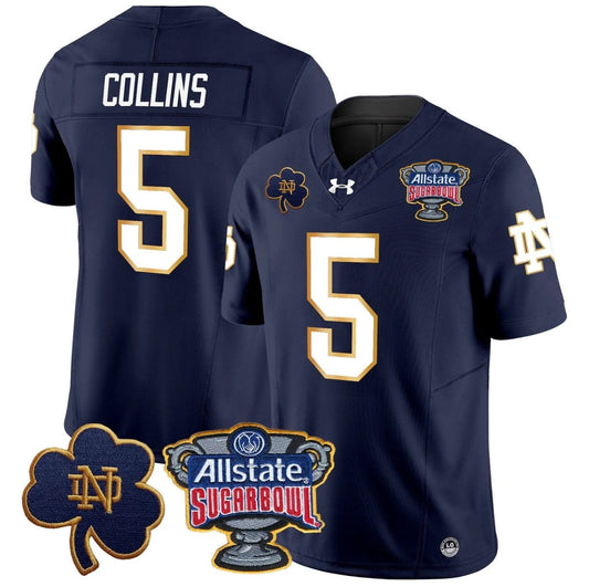 Beaux Collins Jersey #5 Notre Dame 2024 Sugar Bowl Patch V2 Stitched Navy by NCAA Football Jersey