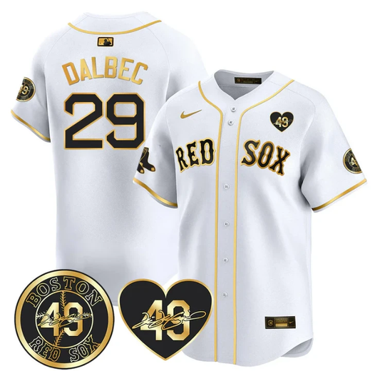 Bobby Dalbec Jersey #29 Boston Red Sox Tim Wakefield Memorial Patch Stitched White Gold by My Store