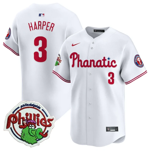 Bryce Harper Jersey #3 Phillies Phanatic Patch Vapor Premier Limited Stitched White by My Store