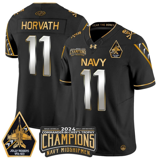 Blake Horvath Jersey #11 Navy Midshipmen Commander-in-chief's Trophy Black Limited by NCAA Football Jersey