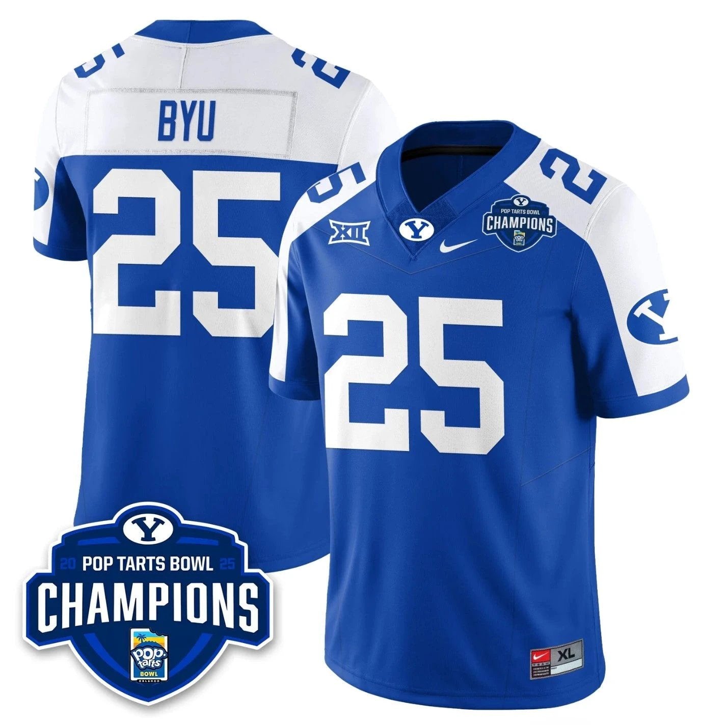 BYU Jersey #25 BYU Cougars 2025 Pop-Tarts Bowl Champions Patch Stitched Royal Alternate by NCAA Football Jersey