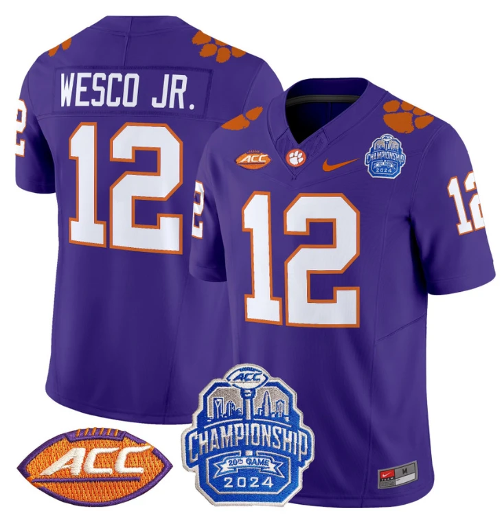 Bryant Wesco Jr Jersey #12 Clemson Tigers 2024 ACC Championship Patch Purple by My Store