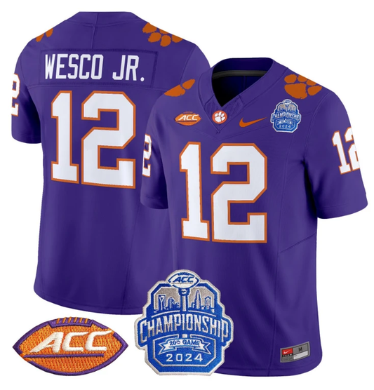 Bryant Wesco Jr Jersey #12 Clemson Tigers 2024 ACC Championship Patch Purple by My Store