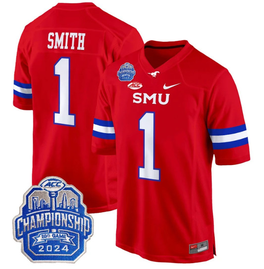 Brashard Smith Jersey #1 SMU Mustangs 2024 ACC Championship Patch Red by My Store