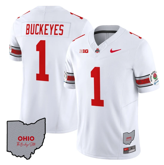 Buckeyes Jersey #1 Ohio State Rose Bowl Patch Football V3 Stitched White by My Store