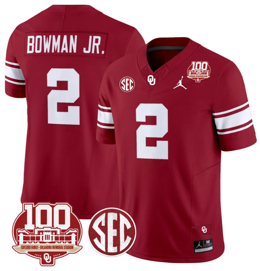 Billy Bowman Jr Jersey #2 Oklahoma Sooners 100th Anniversary Patch Vapor Limited College Football Stitched Crimson by My Store
