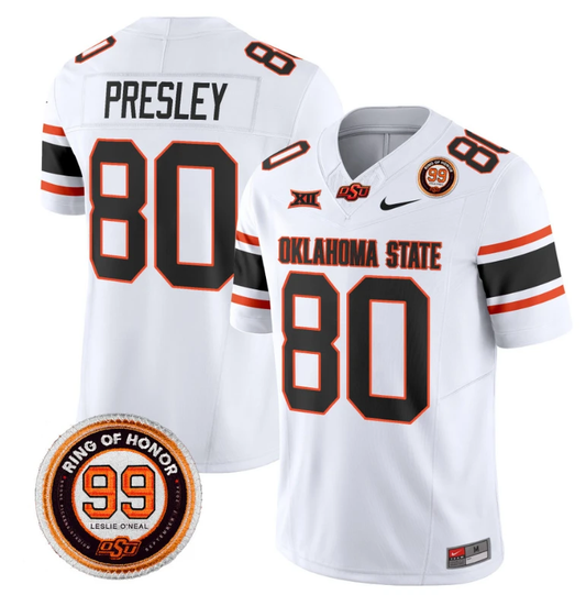 Brennan Presley Jersey #80 Oklahoma State Cowboys Leslie O'neal Patch Vapor Limited College Football Stitched White by My Store