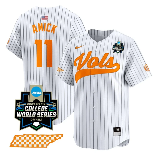 Billy Amick Jersey #11 Tennessee Volunteers 2024 College World Series Vapor Premier Limited NCAA Baseball Stitched Pinstripe by My Store