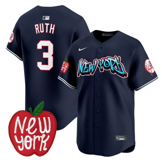 Babe Ruth Jersey #3 New York Yankees Apple Patch Vapor Premier Limited Stitched Navy by My Store
