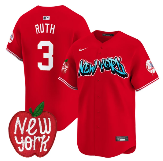Babe Ruth Jersey #3 New York Yankees Apple Patch Vapor Premier Limited Stitched Red by My Store