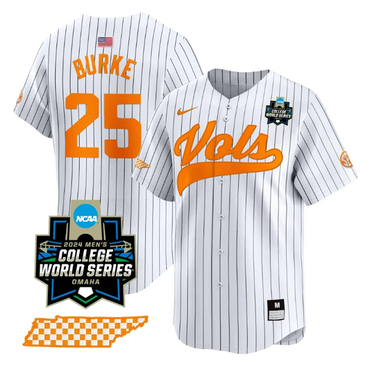Blake Burke Jersey #25 Tennessee Volunteers 2024 College World Series Vapor Premier Limited NCAA Baseball Stitched Pinstripe by My Store