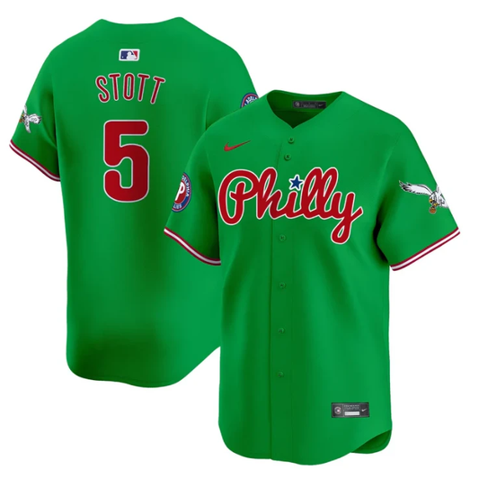 Bryson Stott Jersey #5 Phillies and Eagles Vapor Premier Limited Stitched Green by My Store