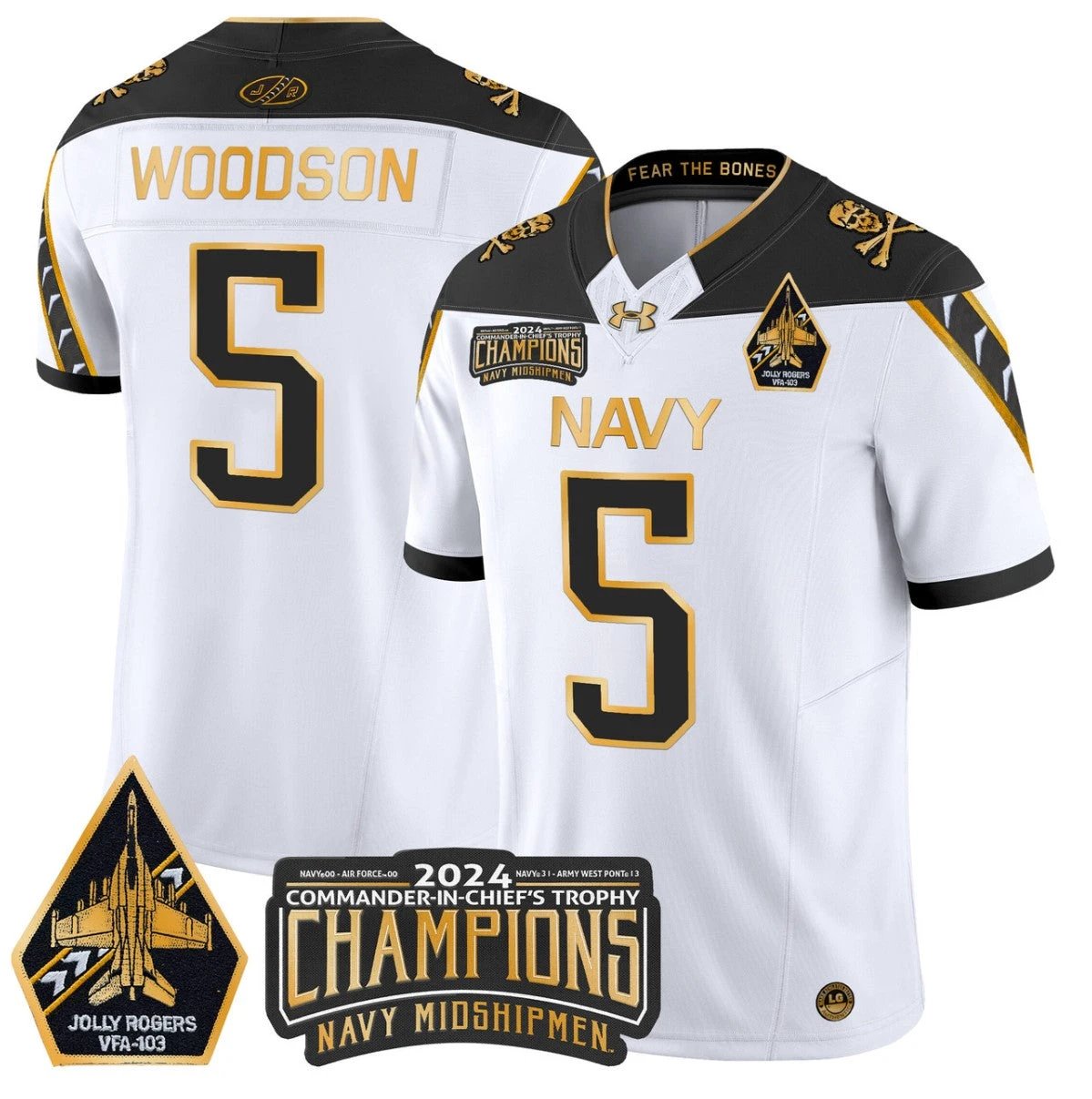 Braxton Woodson Jersey #5 Navy Midshipmen Commander-in-chief's Trophy White Gold by NCAA Football Jersey