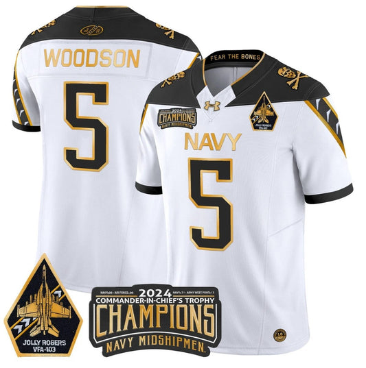Braxton Woodson Jersey #5 Navy Midshipmen Commander-in-chief's Trophy White Gold by NCAA Football Jersey