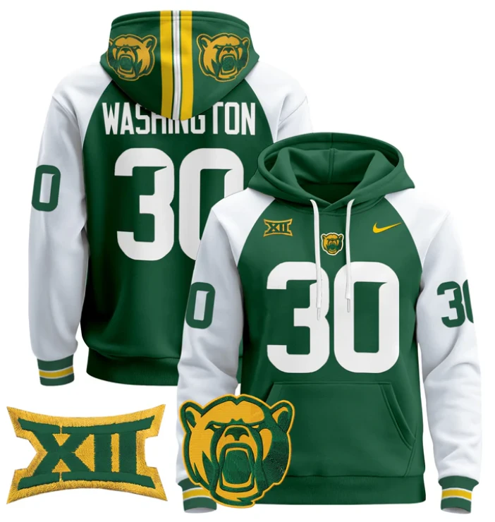 Bryson Washington Hoodie #30 Baylor Bears 2024 Pullover Stitched by Hoodie Pullover