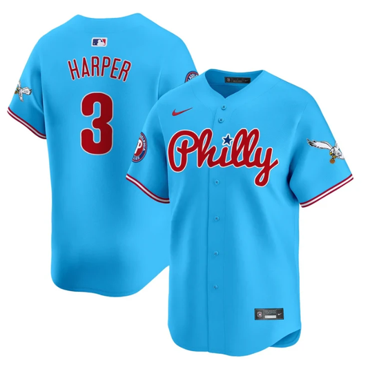 Bryce Harper Jersey #3 Phillies and Eagles Vapor Premier Limited Stitched Light Blue by My Store
