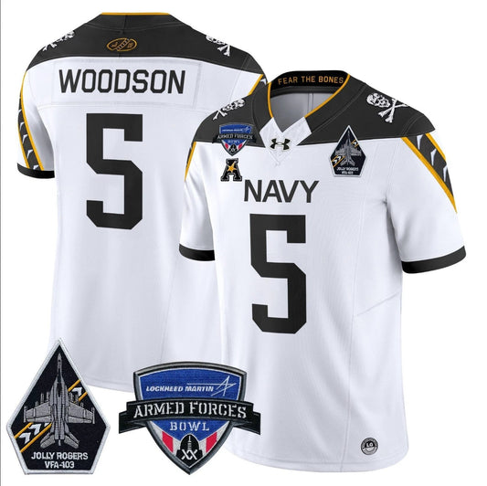 Braxton Woodson Jersey #5 Navy Midshipmen 2025 Armed Forces Bowl Patch White by My Store