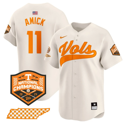 Billy Amick Jersey #11 Tennessee Volunteers Baseball 2024 Champions Vapor Premier Limited White Gold by My Store