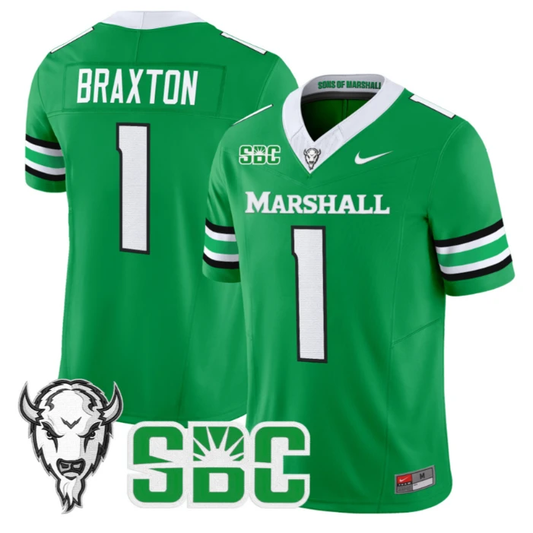 Braylon Braxton Jersey #1 Marshall Thundering Herd 2025 Stitched Kelly Green by My Store