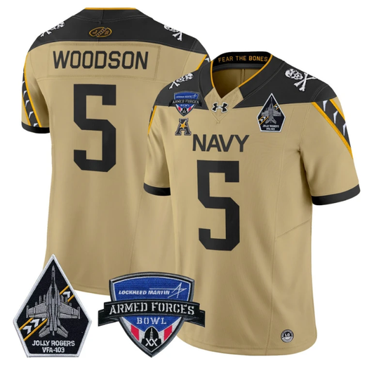 Braxton Woodson Jersey #5 Navy Midshipmen 2025 Armed Forces Bowl Football Gold by My Store