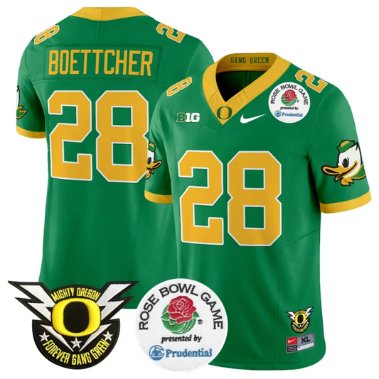 Bryce Boettcher Jersey #28 Oregon Ducks Football 2024 Rose Bowl Stitched Green by NCAA Football Jersey
