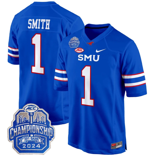 Brashard Smith Jersey #1 SMU Mustangs 2024 ACC Championship Patch Blue by My Store