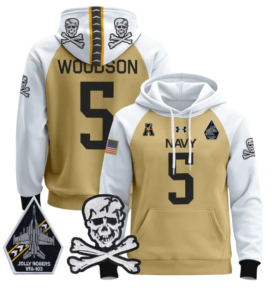 Braxton Woodson Hoodie #5 Navy Midshipmen Pullover Jolly Rogers by Hoodie Pullover