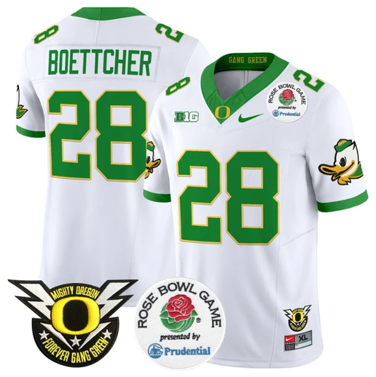Bryce Boettcher Jersey #28 Oregon Ducks Football 2024 Rose Bowl Stitched White by NCAA Football Jersey