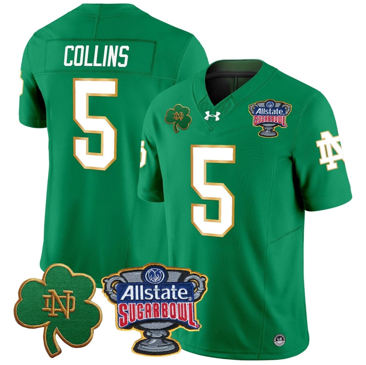Beaux Collins Jersey #5 Notre Dame 2024 Sugar Bowl Patch V2 Stitched Green by NCAA Football Jersey