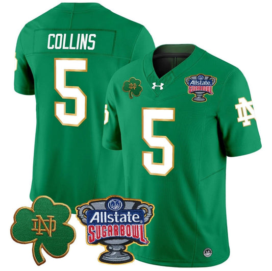 Beaux Collins Jersey #5 Notre Dame 2024 Sugar Bowl Patch V2 Stitched Green by NCAA Football Jersey